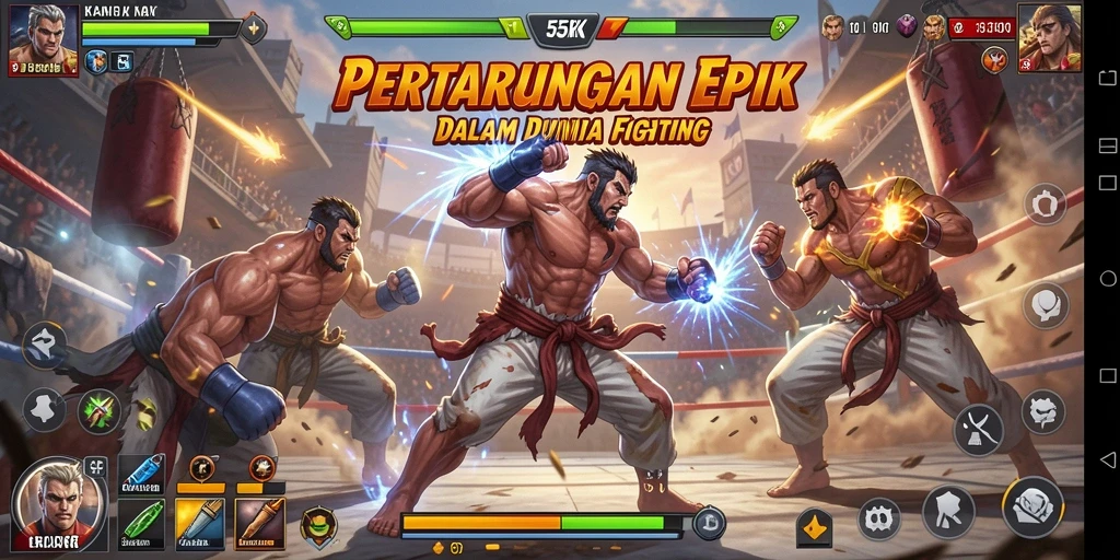 Tangkapan layar menunjukkan aksi seru dalam pertarungan game Fighting.