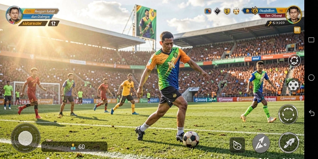 Screenshot utama 66D menampilkan pemain dalam aksi seru di arena olahraga.