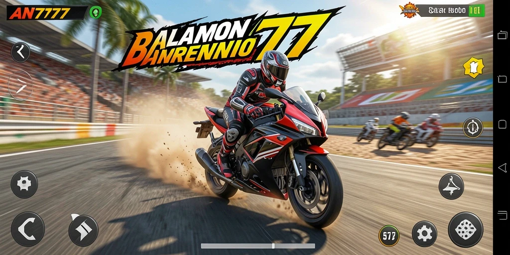 Screenshot AN777 yang menunjukkan aksi balapan motor yang mendebarkan.