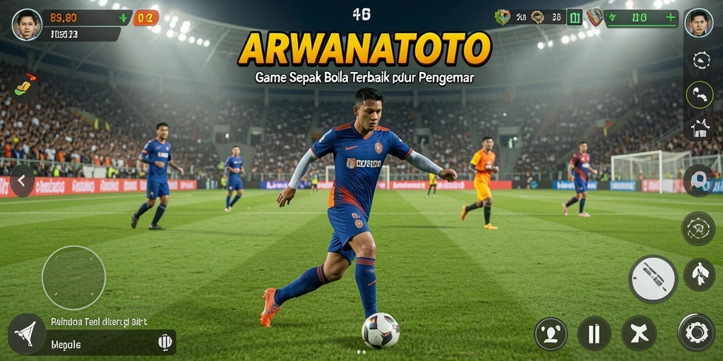 Tampilan gameplay ARWANATOTO menampilkan aksi sepak bola yang seru.