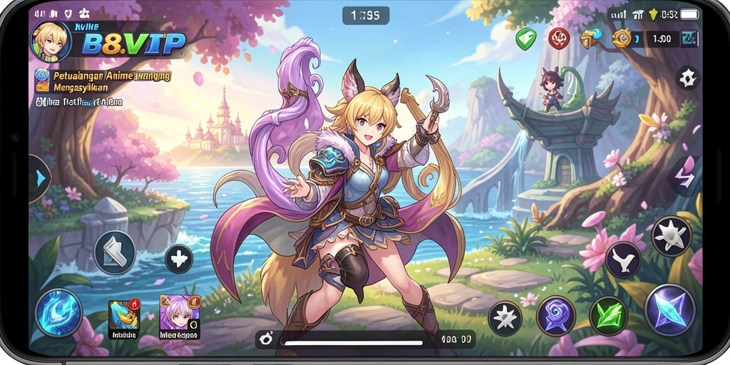 Tangkapan layar gameplay B8VIP dengan karakter Anime yang menarik.
