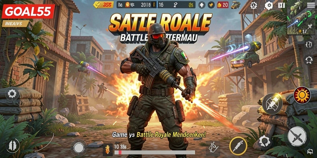 Tampilan gameplay seru dalam arena Battle Royale GOAL55.