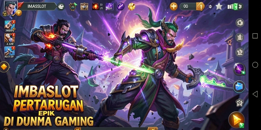 Screenshot menampilkan aksi pertarungan epik dalam IMBASLOT.
