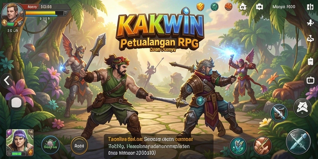 Tampilan gameplay KAKWIN yang menampilkan pertarungan epik di dunia fantastis.
