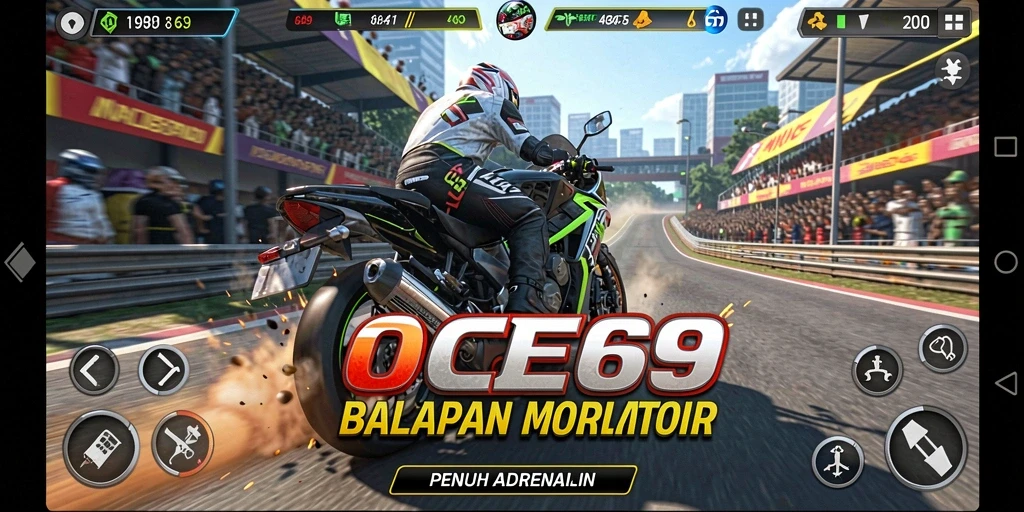 Gameplay seru balapan motor dalam OCE69 dengan grafis memukau.