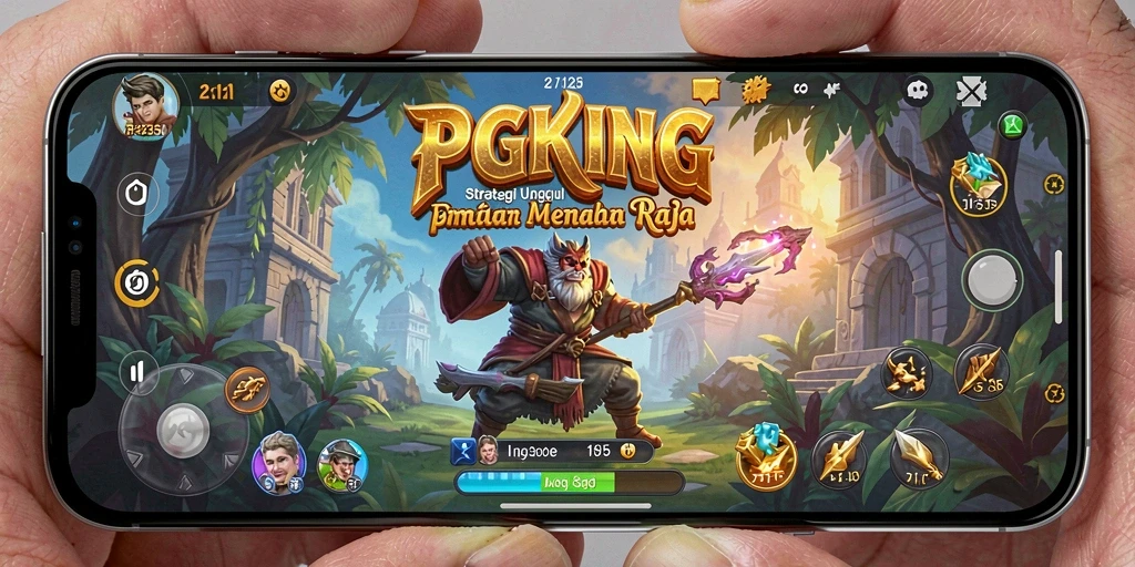 Screenshot utama PGKING menampilkan pertempuran strategi epik dan pembangunan kerajaan.