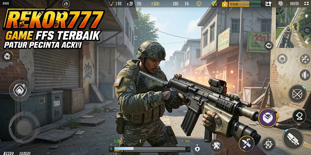Screenshot gameplay seru dari REKOR777 yang menunjukkan aksi menembak.