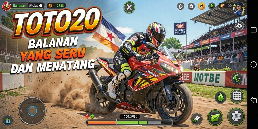 Gameplay seru TOTO20 saat balapan motor di trek menantang.