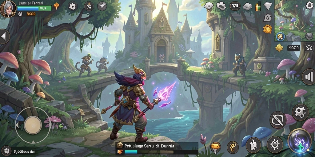 Tampilan gameplay V07 dengan karakter menjelajah dunia petualangan.